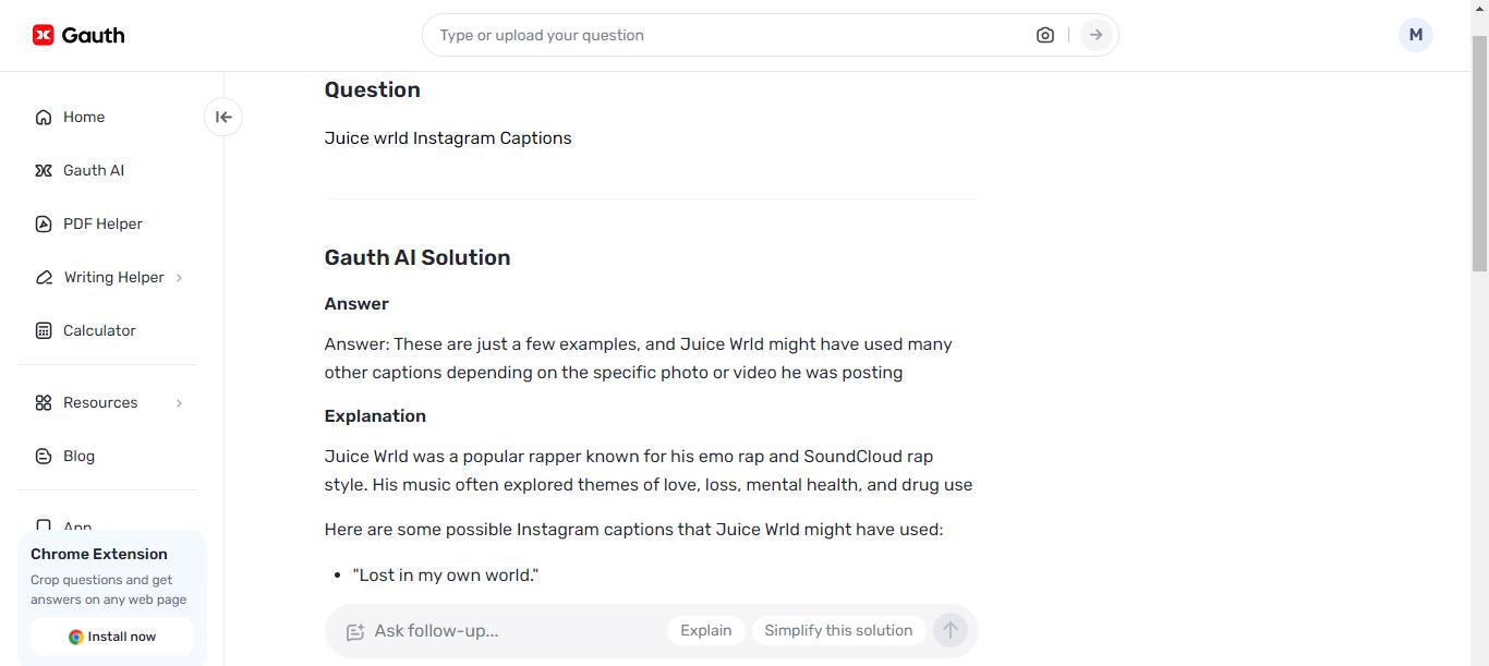 Crafting perfect juice wrld instagram captions with Gauth